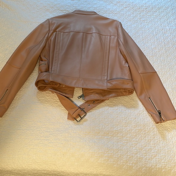 NWT Banana Republic Heritage Cropped Leather Moto Jacket, Peachy Pink SZ XL - Picture 4 of 4